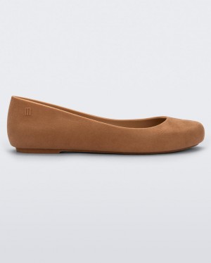 Beige Women's Melissa Sweet Love Velvet Flats | SMGV-46182 | USA