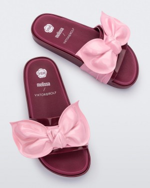 Red Pink Women's Melissa VIKTOR & ROLF Tie Beach Slides | VLPN-81946 | USA