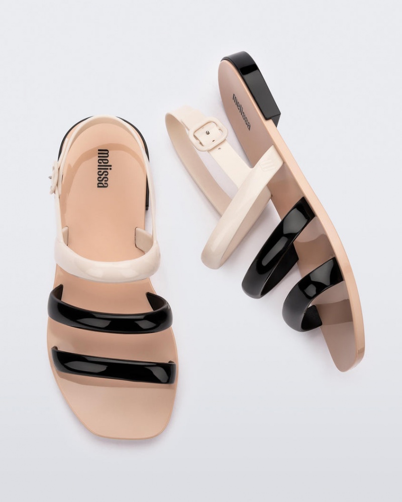 Beige Black Women's Melissa Essential Wave Sandals | BAJT-32759 | USA