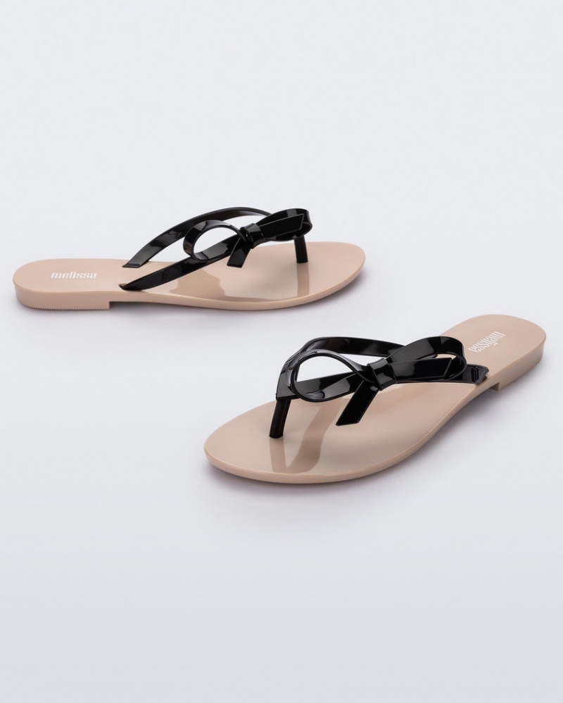 Beige Black Women's Melissa Harmonic Sweet Flip Flops | NPDH-01983 | USA