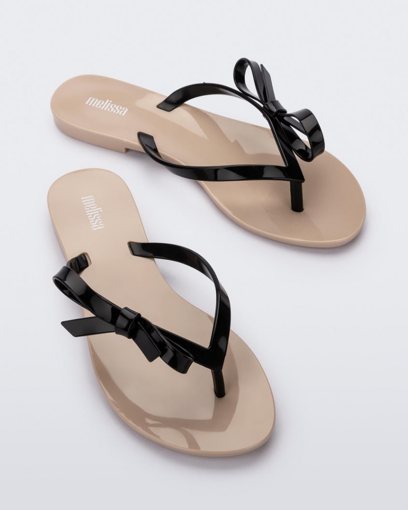 Beige Black Women's Melissa Harmonic Sweet Flip Flops | NPDH-01983 | USA