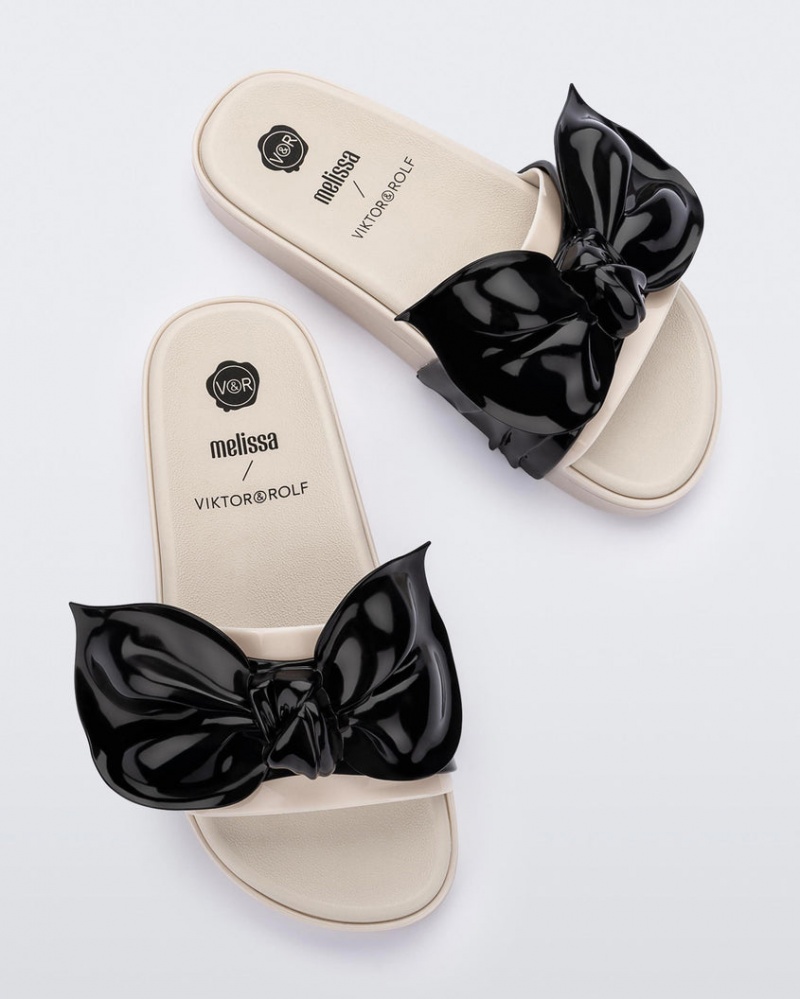 Beige Black Women's Melissa VIKTOR & ROLF Tie Beach Slides | MKUW-76520 | USA