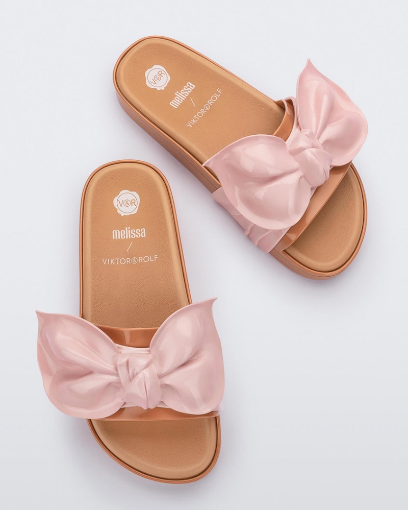 Beige Pink Women's Melissa VIKTOR & ROLF Tie Beach Slides | TVNI-91762 | USA