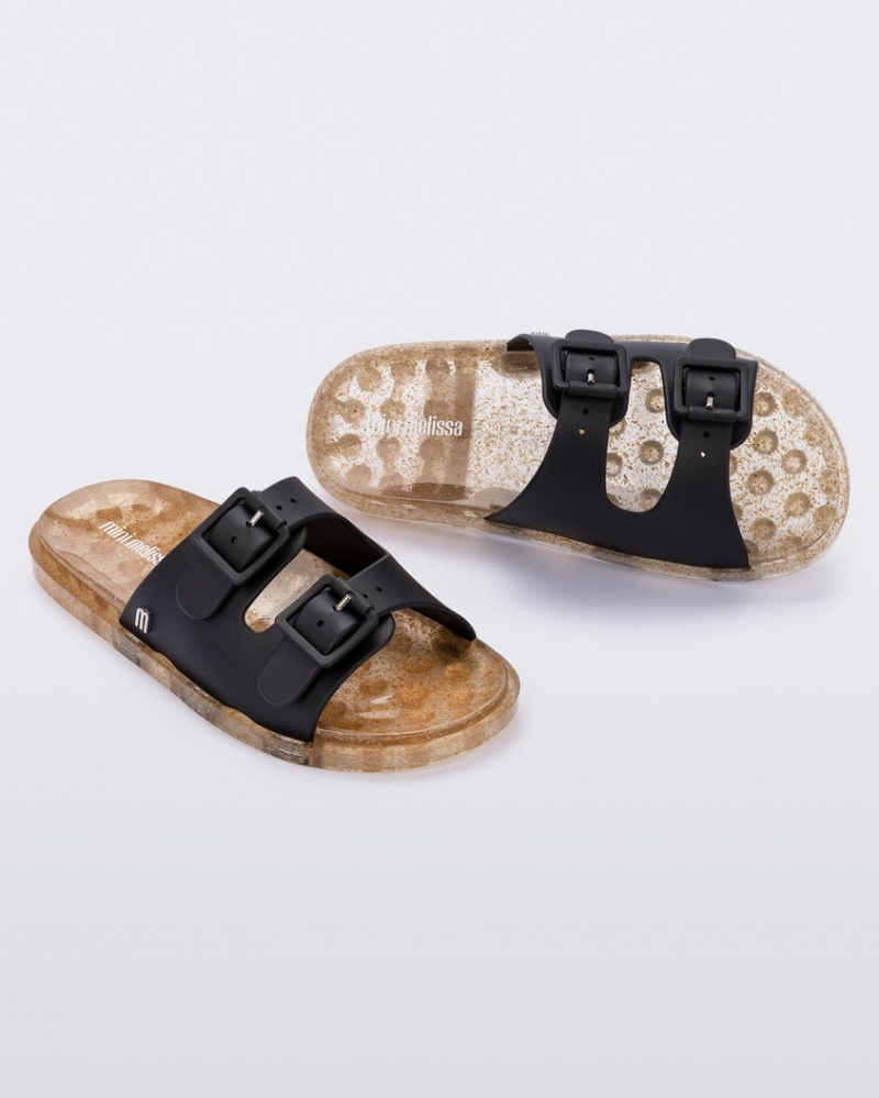 Black Beige Kids' Melissa Mini Wide Slides | HRJZ-61852 | USA