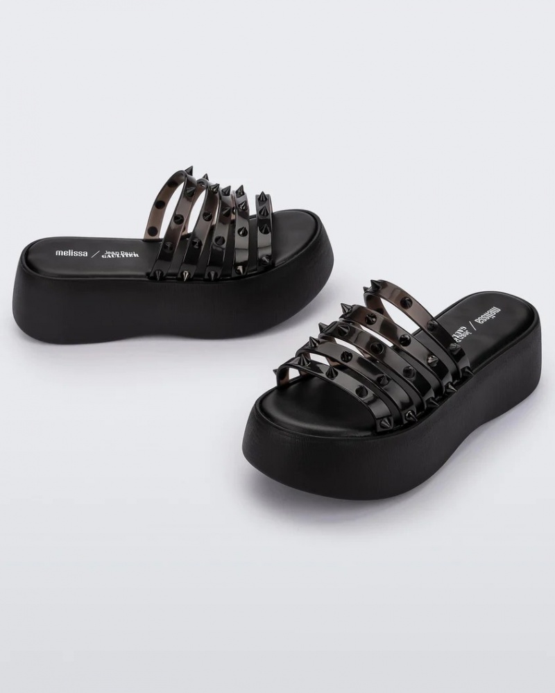 Black Grey Black Women's Melissa JEAN PAUL GAULTIER Punk Love Becky Slides | IOWD-08592 | USA