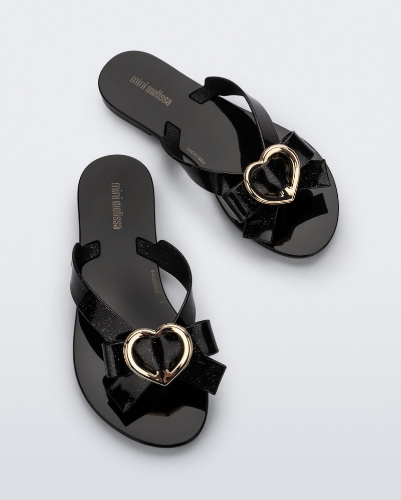 Black Kids' Melissa Mini Harmonic Heart Flip Flops | VXIT-03576 | USA