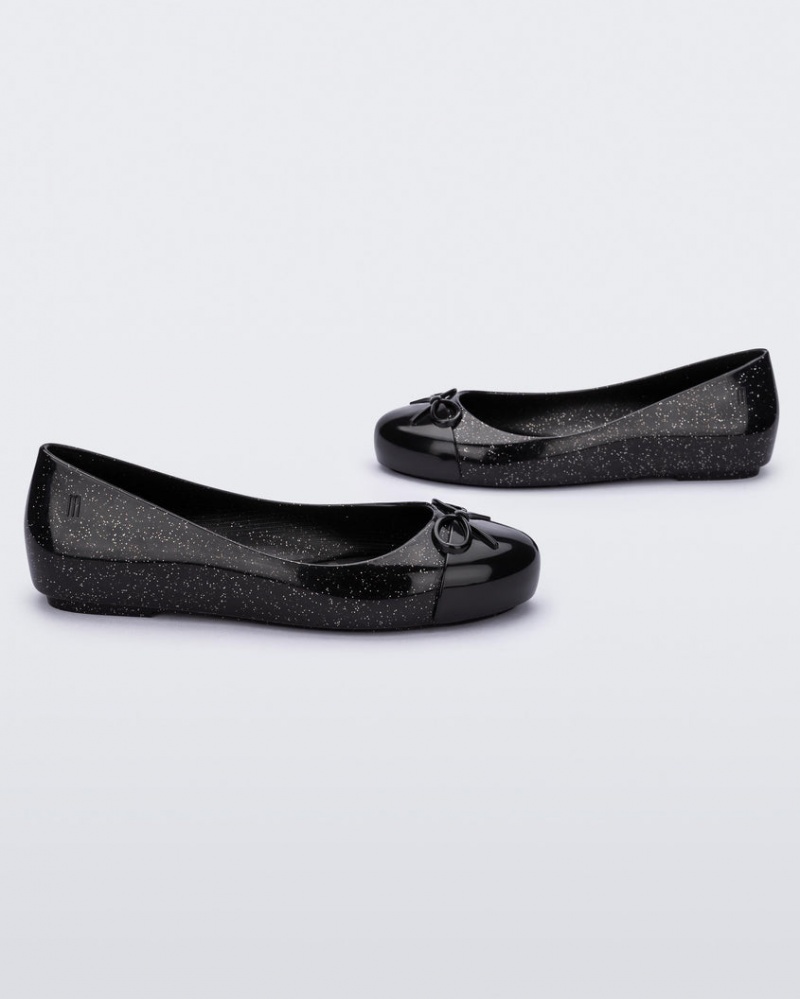 Black Silver Kids' Melissa Mini Sweet Love Cap Toe Flats | UBRV-16597 | USA