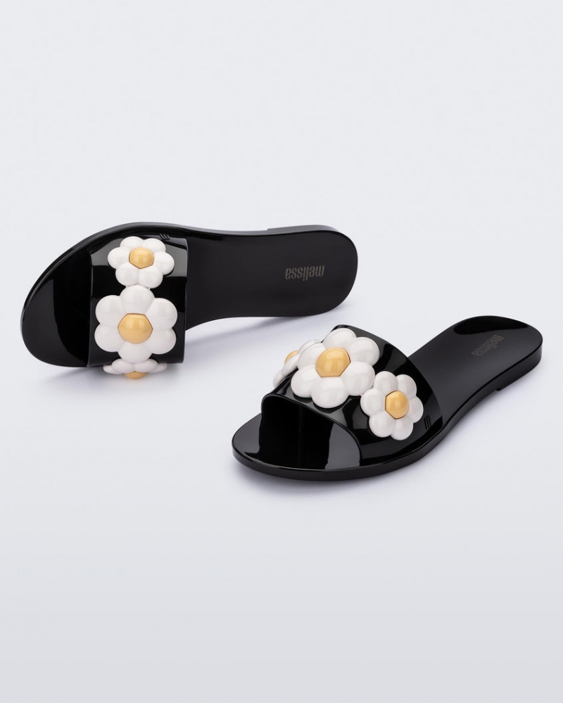 Black White Women's Melissa Babe Spring Slides | MKVP-75829 | USA