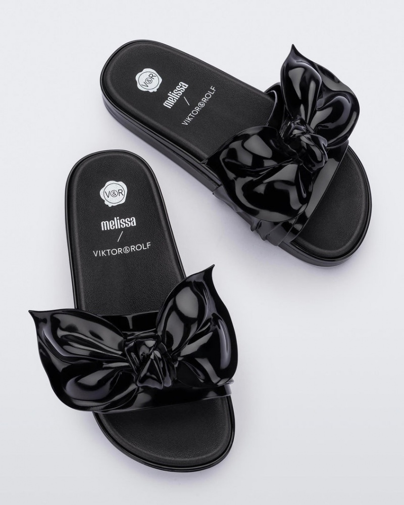 Black Women's Melissa VIKTOR & ROLF Tie Beach Slides | VNDE-95302 | USA