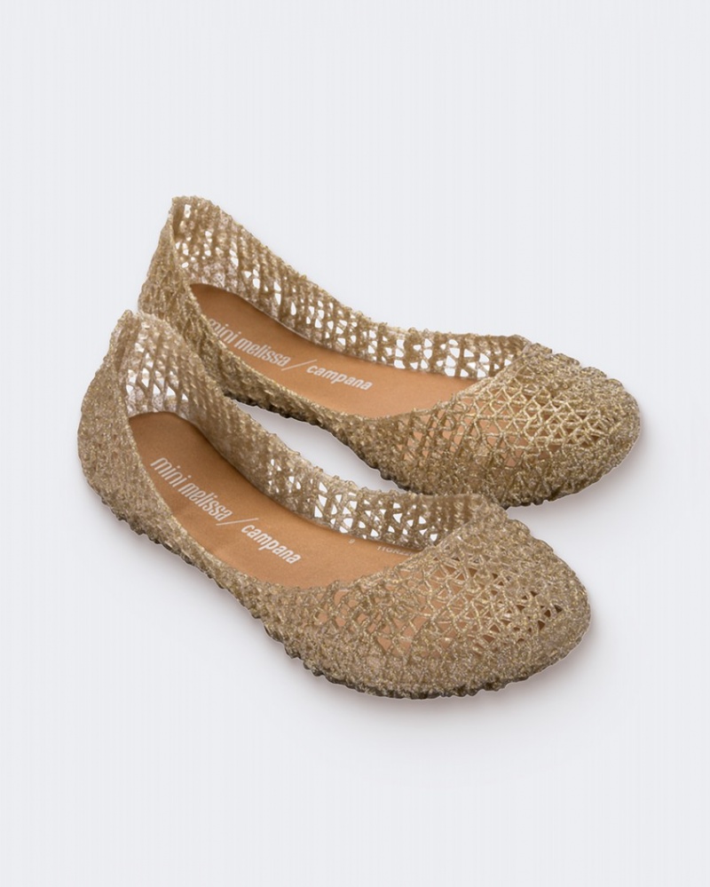 Gold Kids' Melissa Mini Campana Flats | UWDS-14908 | USA