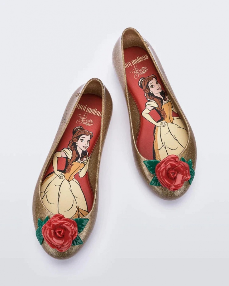 Gold Kids' Melissa Mini Disney Sweet Love Princess Flats | KXOP-24158 | USA