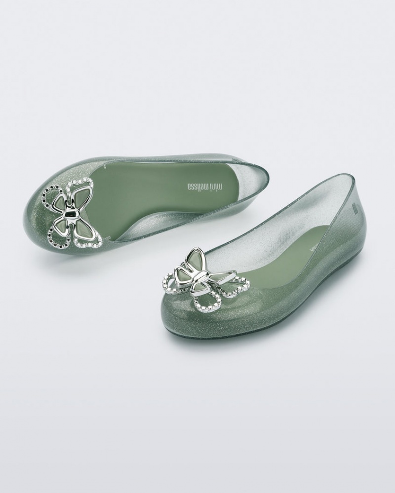 Green Kids' Melissa Mini Sweet Love Butterfly Flats | IBCF-72143 | USA