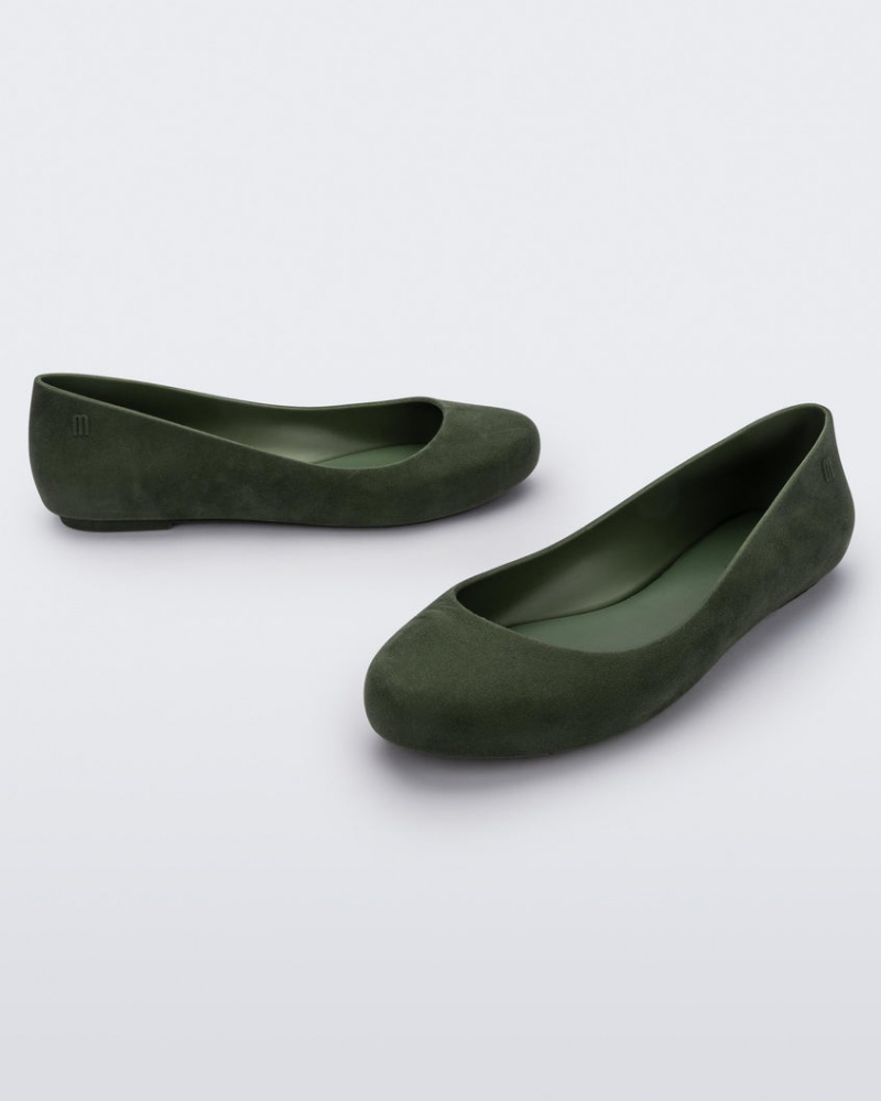 Green Women's Melissa Sweet Love Velvet Flats | HKOP-37085 | USA