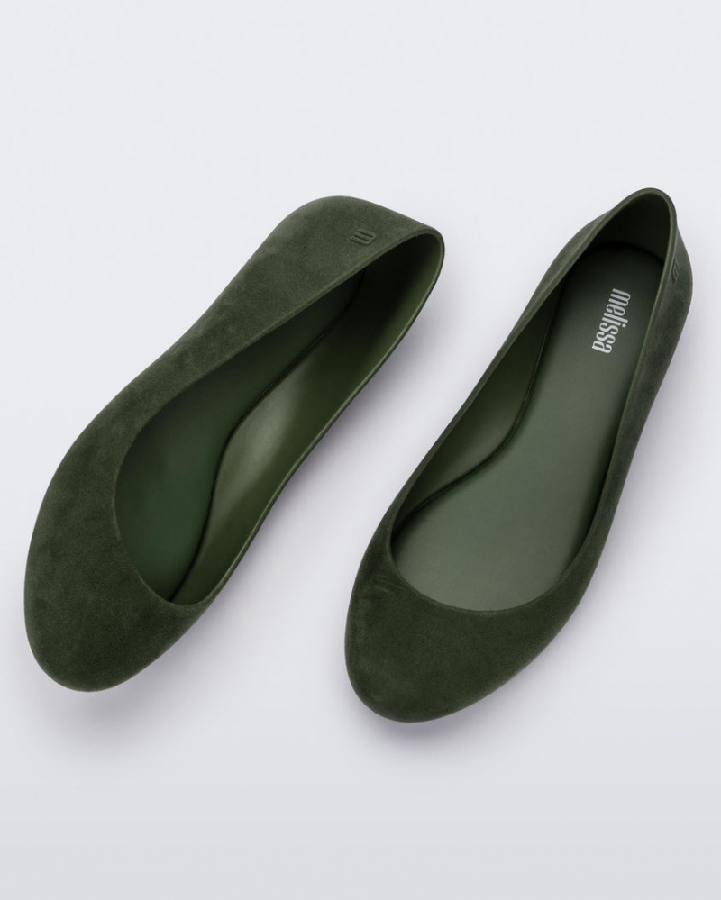 Green Women's Melissa Sweet Love Velvet Flats | HKOP-37085 | USA