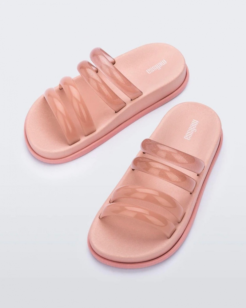 Grey Pink Women's Melissa Soft Wave Slides | XWEK-06734 | USA