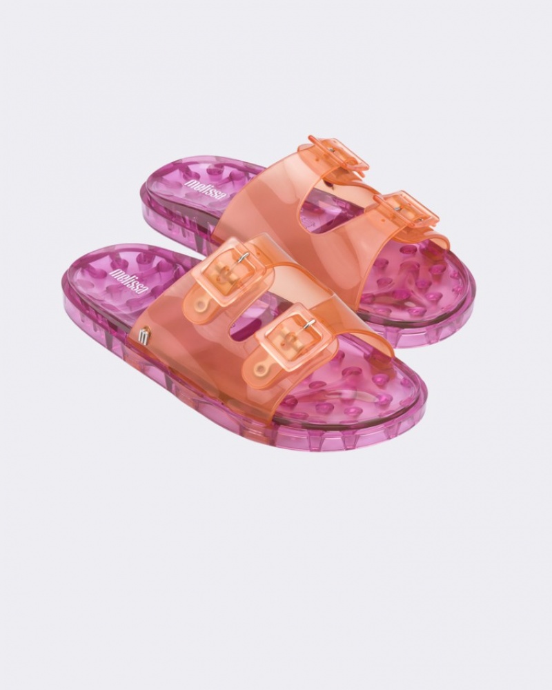 Orange Pink Grey Women's Melissa Wide Slides | SPUC-32497 | USA