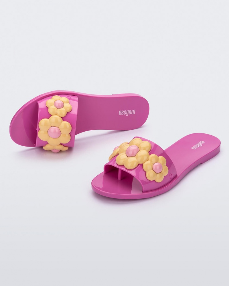 Pink Yellow Women's Melissa Babe Spring Slides | WZNK-64907 | USA