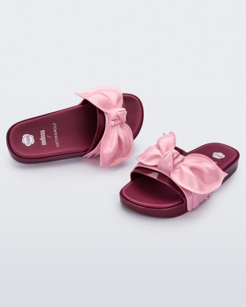 Red Pink Women's Melissa VIKTOR & ROLF Tie Beach Slides | VLPN-81946 | USA