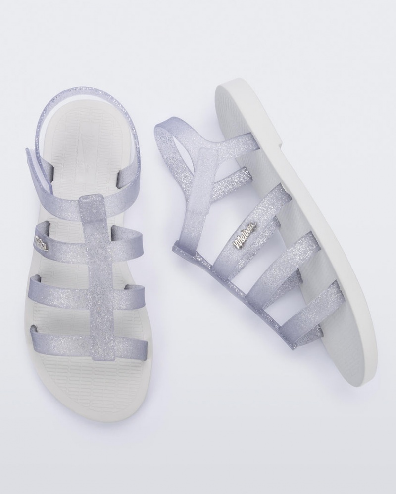 White Grey Silver Women's Melissa Sun Rodeo Sandals | CGNE-18054 | USA