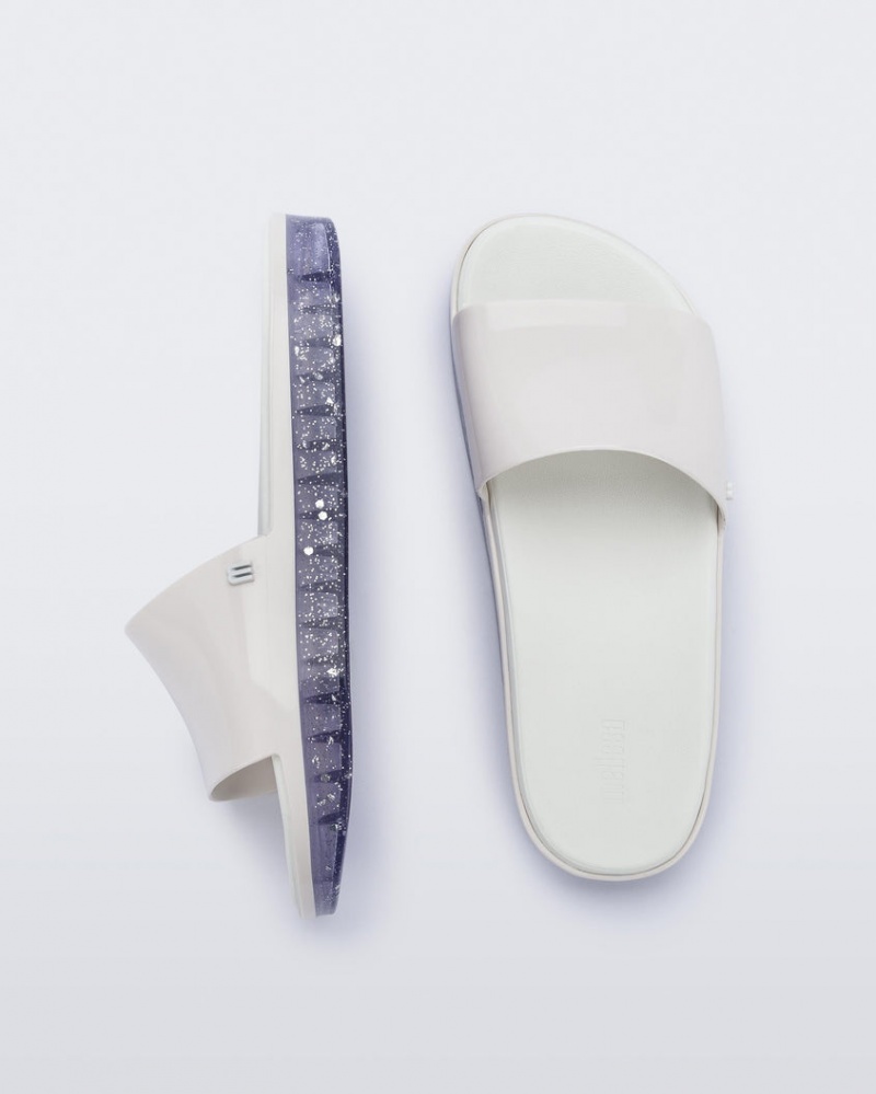 White Grey Women's Melissa Beach Slides | QWJX-80129 | USA