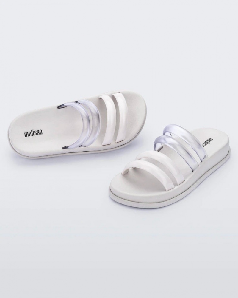 White Grey Women's Melissa Soft Wave Slides | AQEK-41706 | USA