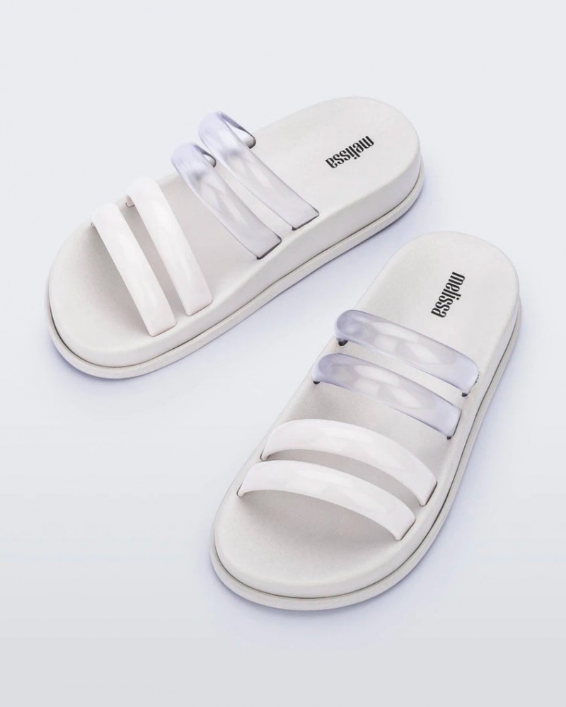 White Grey Women's Melissa Soft Wave Slides | AQEK-41706 | USA